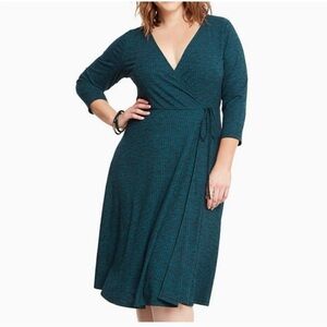 Torrid Teal Wrap Midi Dress V-Neck 3/4 Sleeves